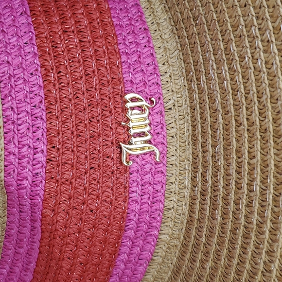 🎉HP🎉 Juicy Couture ❤️💖NWT💖❤️ Natural Straw Fedora Hot Pink & Red Stripe!❤️💖 - Picture 3 of 14